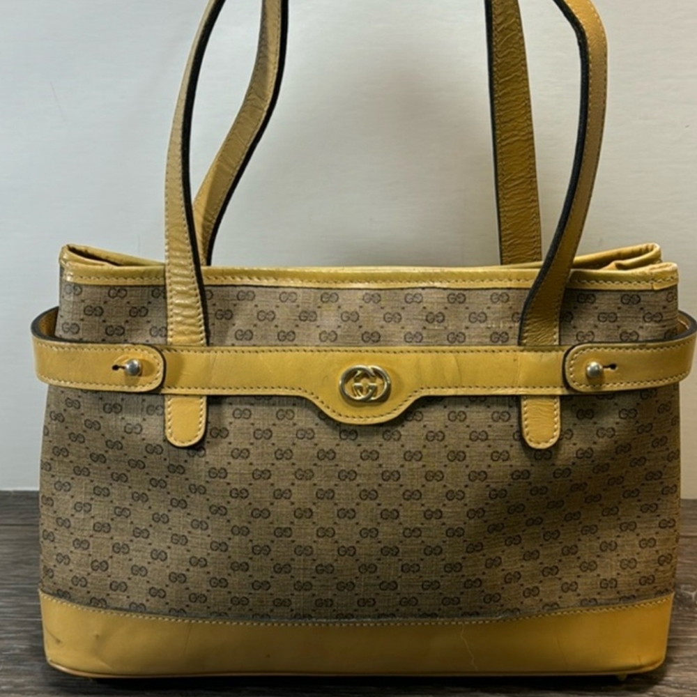 Gucci VintageTan and Brown Tote Bag With COA